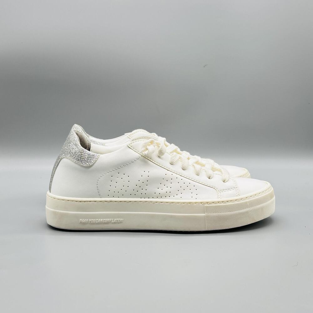 P448 Shoes Womens 7 White Leather Vegan Sneakers Surf Later Lace Up Low Top